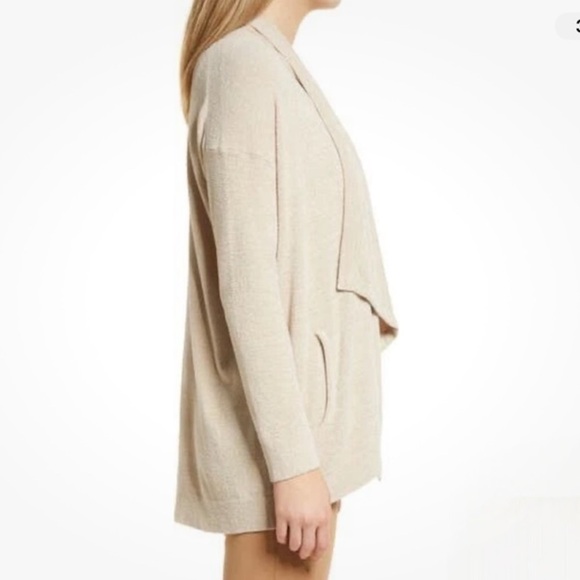 BAREFOOT DREAMS Cozy Chic Ultra Lite Shawl Pointelle Cardigan in Cream Stone S/M - Picture 5 of 13